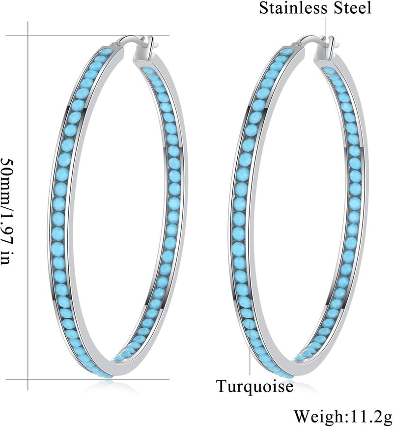 CiNily Mult-colors Crystal Stainless Steel Hoop Earring for Women Hypoallergenic Jewelry for Sensitive Ears Large Big Hoop Earrings 2" - Image 3